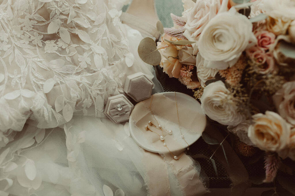 Pastel florals and white wedding details